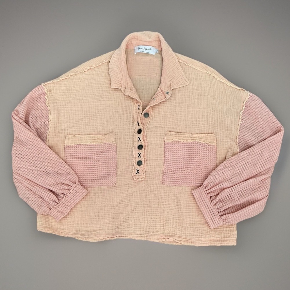 Ashley‎ Danielle Apricot Lane Coral Peach Waffle Knit Sleeve Pullover Top